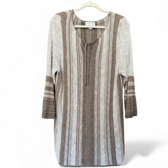 Christopher & Banks Knit Sweater Tunic Stripe XL Brown - Picture 2 of 8
